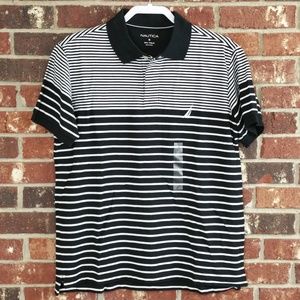 Nautica Sail Pique Black White Stripe Polo Shirt